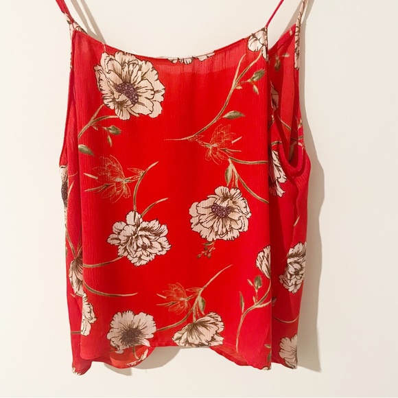 Red Floral Top with Spaghetti Straps - Picture 3 of 9